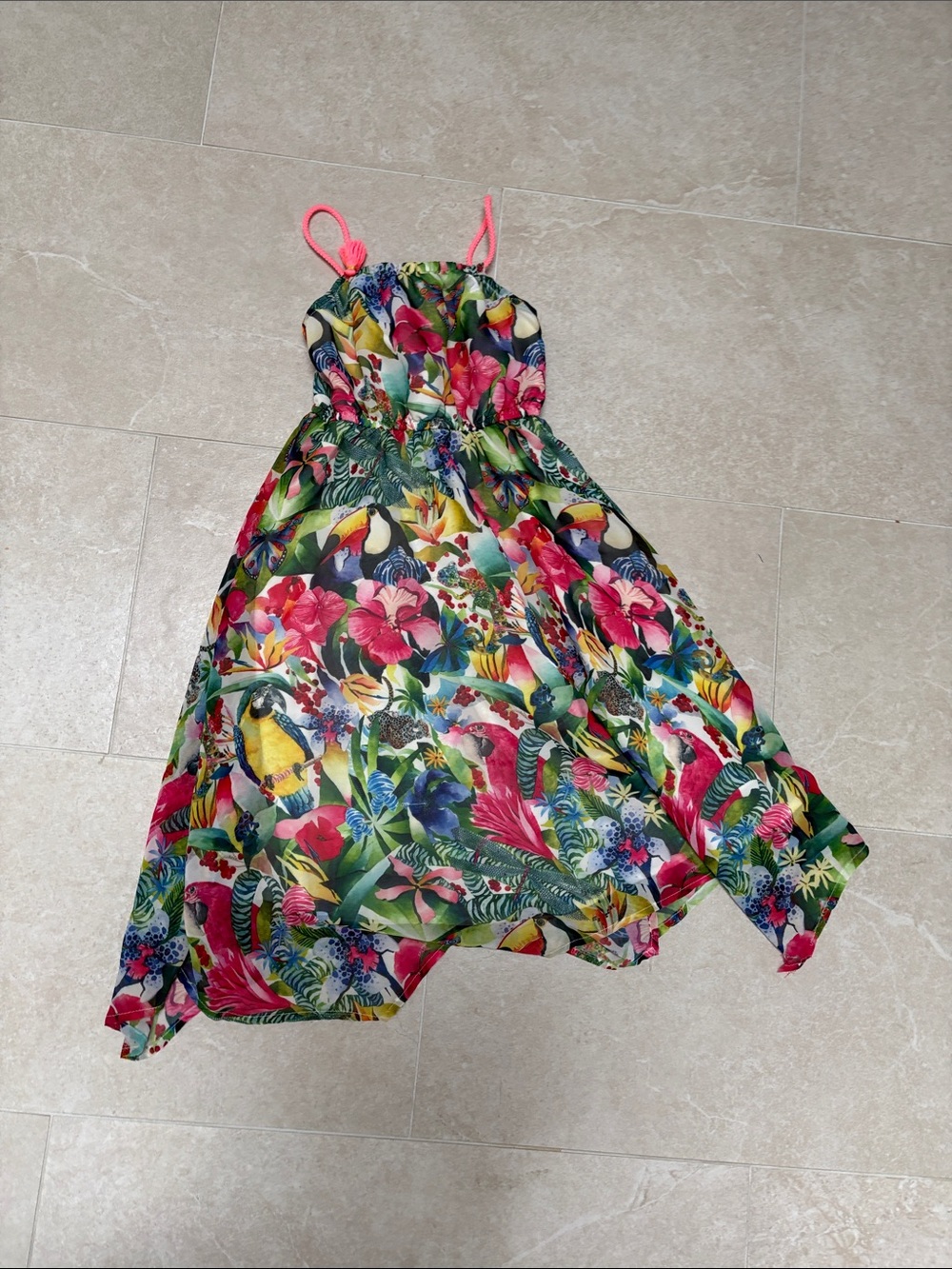 H&M Tropical Floral Maxi Dress with Neon Pink Straps kate Morgan studio